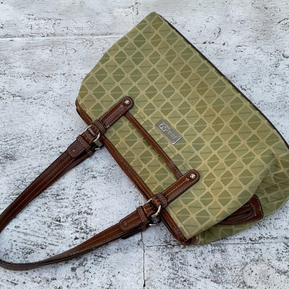 Nine & Company Women Bag Green Convas Brown Leather Hand Bag - Picture 2 of 12